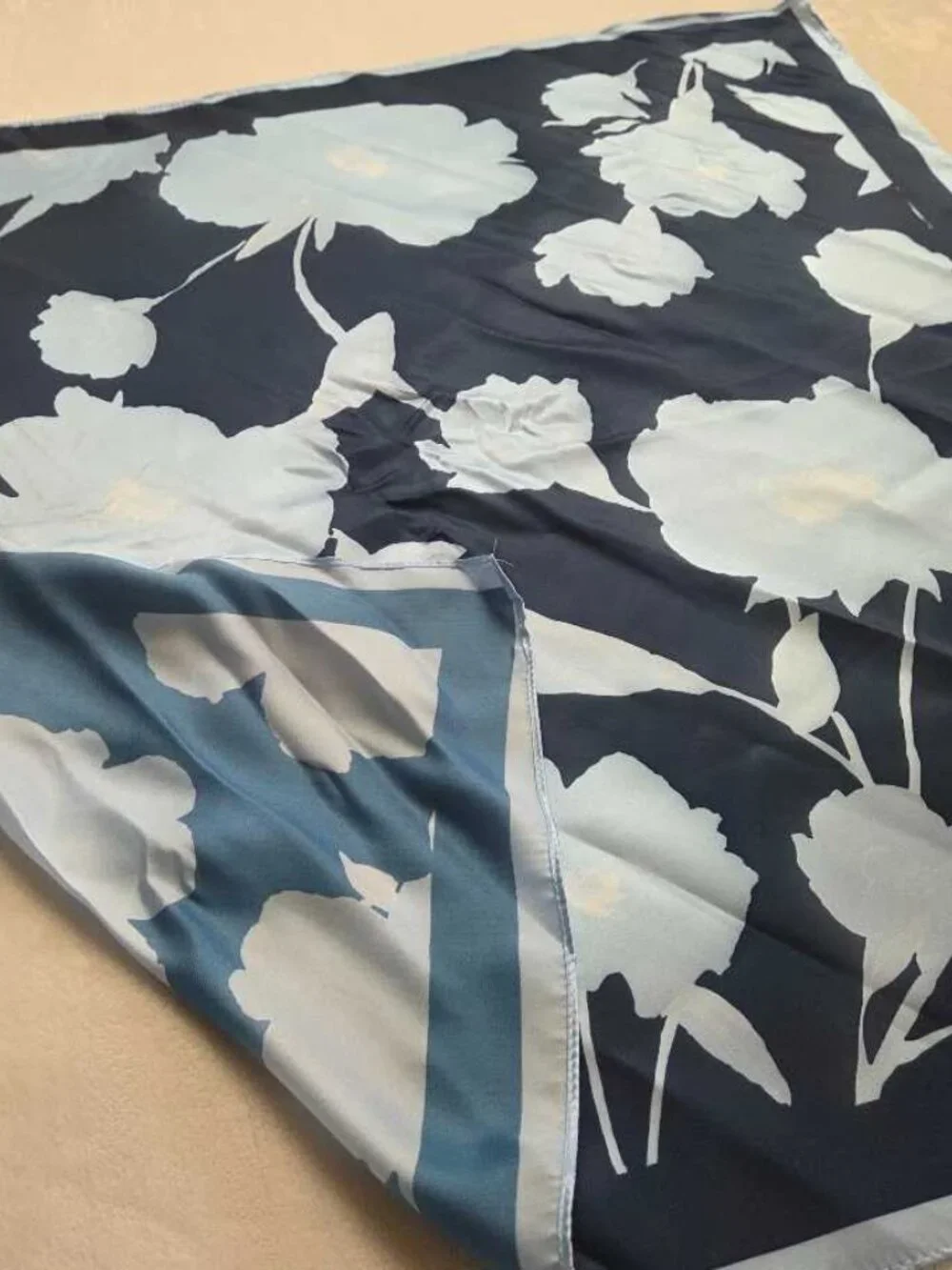 New Anthropologie blue two-tone floral printed scarf